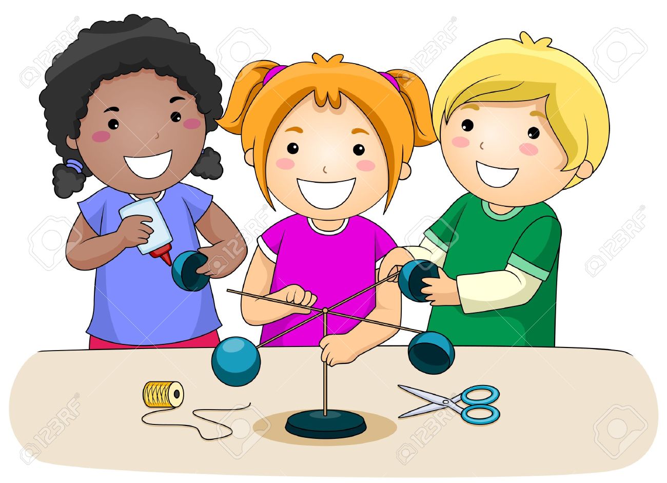 8129520 A Small Group of Kids Making an Anemometer Stock Photo cartoon science kids